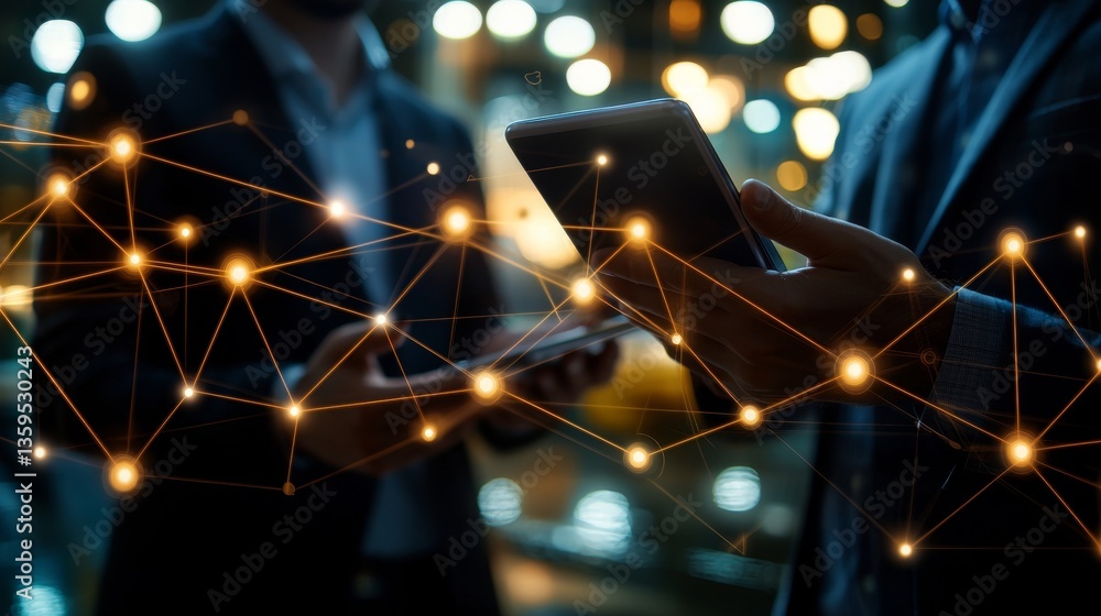 Poster digital transformation and technology customer experience concept. business professionals connecting