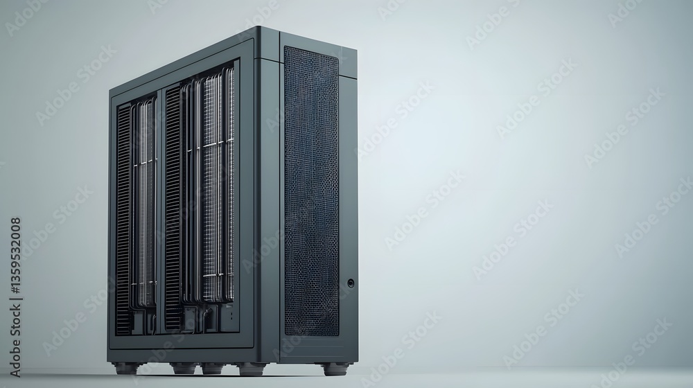 Poster high-tech server in a modern data center highlighting the importance of advanced air filtration syst