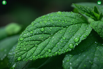 Close-up of a vibrant green leaf adorned with raindrops, highlighting nature's beauty in macro photography.