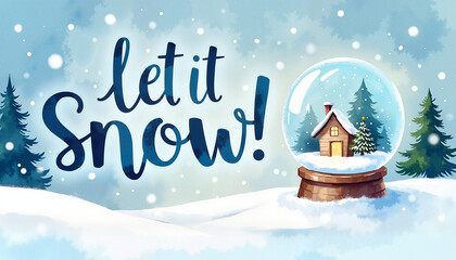 Whimsical snow globe illustration with winter scene, festive spirit