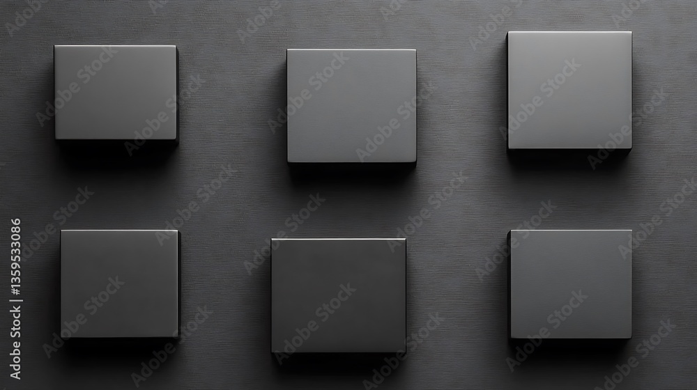 Poster six gray square blocks arranged on a dark textured surface