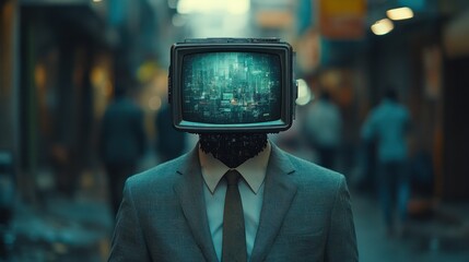 Surreal Businessman TV Head Abstract Concept