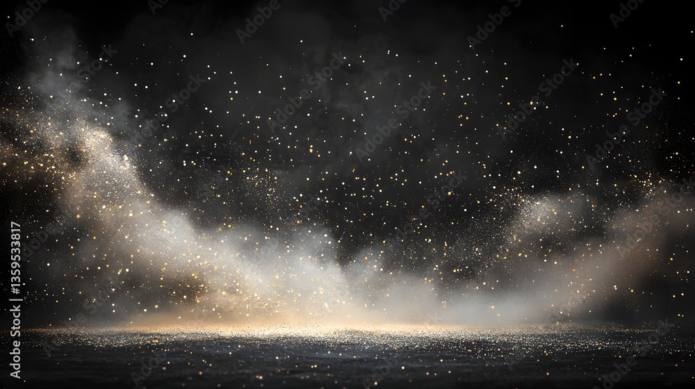 Poster elegant black background enhanced by glittering gold dust creating a luxurious and mysterious visual