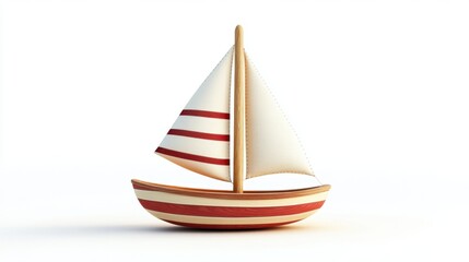 Obraz premium Red and White Striped Toy Sailboat Isolated on White Background 3D Render