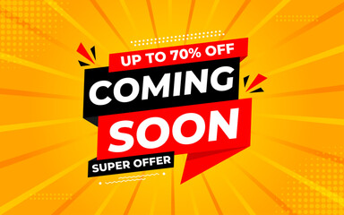 Naklejka premium Coming Soon Sale Banner vector template. Grand Opening vector graphic element. Super shop label Promo design. Product opening festival background collection. 