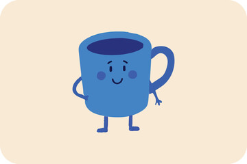 Cheerful Blue Mug Character with a Friendly Smile on Light Background