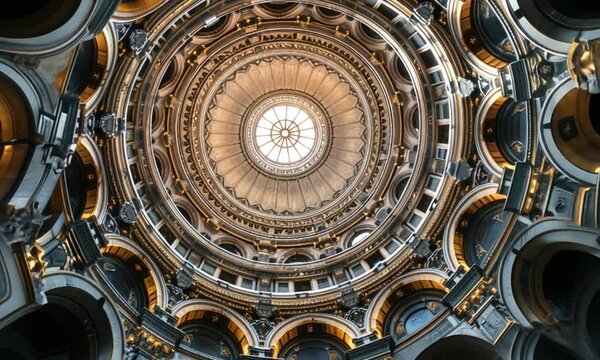 Ornate dome interior, architectural detail, ornate ceiling, historical building, detailed view, architectural masterpiece, potential use stock photo, background historical building