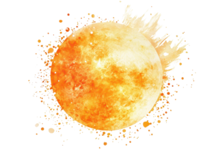 Isolated Watercolor Sun with Splatters