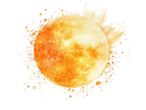 Isolated Watercolor Sun with Splatters