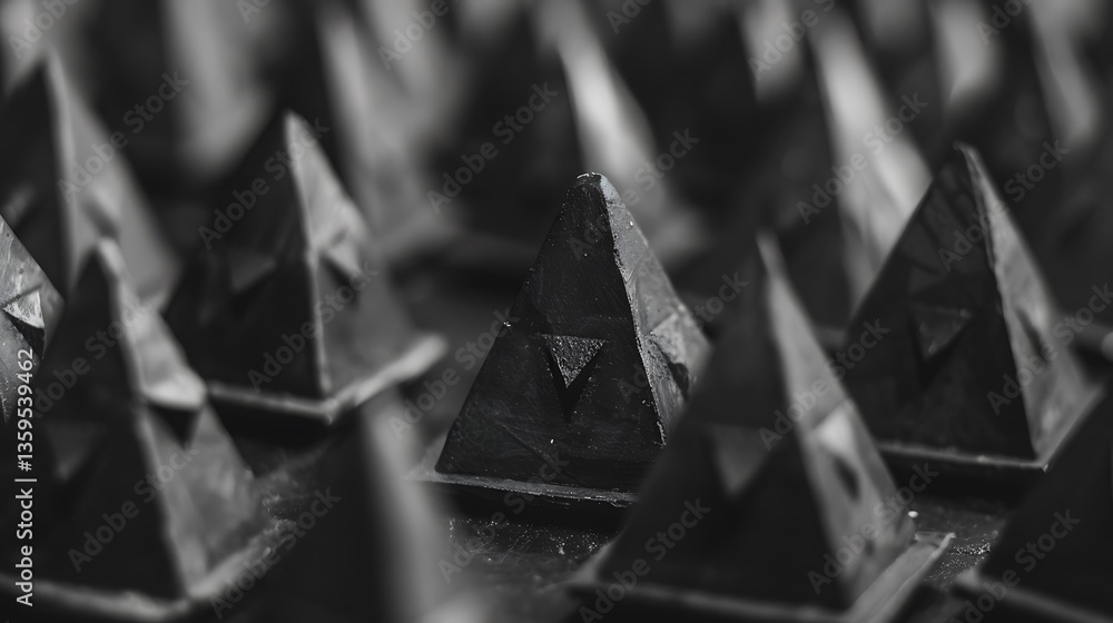 Poster an abstract macro shot of geometric pyramid shaped objects