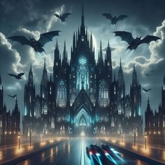 Gothic Future A skyline with gothic architecture enhanced with f