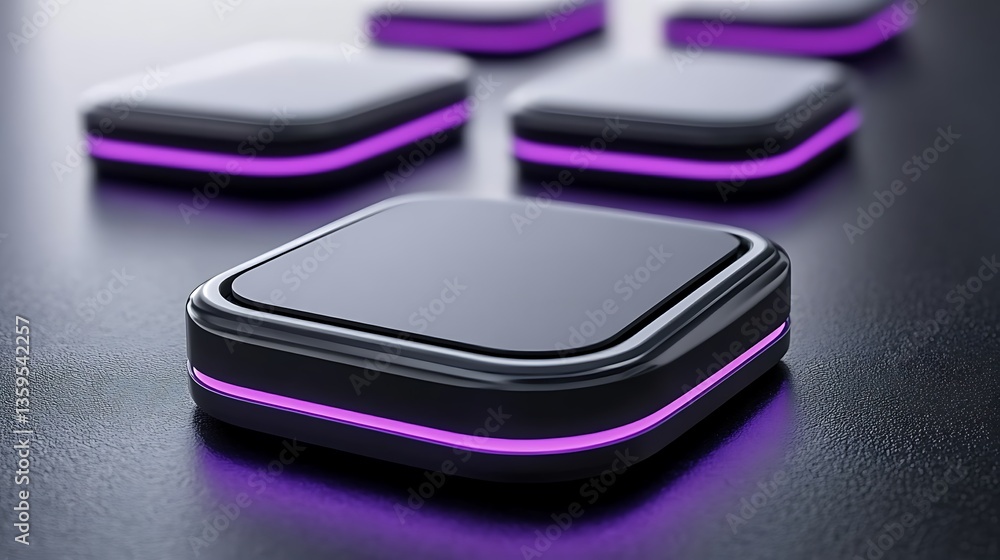 Aufkleber illuminated square objects with purple neon lighting on a surface