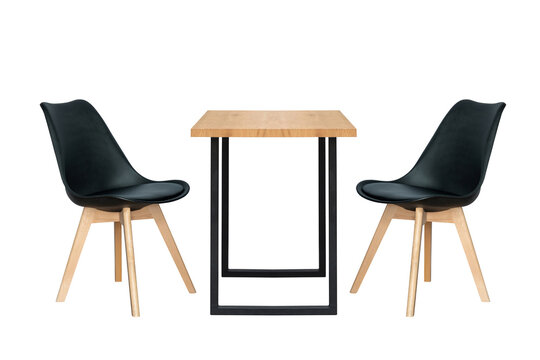 wooden table and chairs isolated on white background. modern furniture