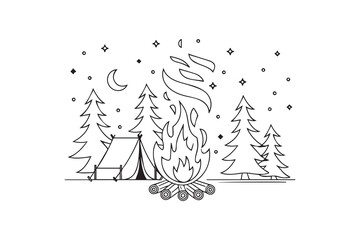 campfire Black and White Vector