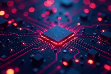 Digital circuit board background with glowing lights and technology concept, hi tech, lights, digital