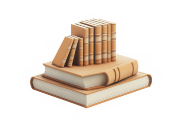 Stack of tan colored books with varying sizes arranged on top of each other on black background