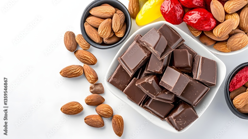 Poster a bowl filled with nutty chocolate-covered almonds perfect for snacking or adding a touch of indulge