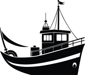 fishing boat black and white silhouette vector design