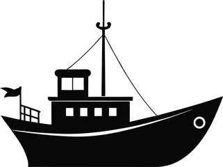 fishing boat black and white silhouette vector design