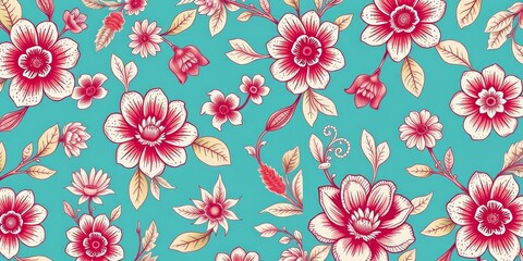 Obraz premium Elegant floral textile stamps form a continuous, repeating pattern ideal for fabric design, retro, textile design