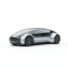 Futuristic Silver Electric Concept Car Design with Innovative Aerodynamic Features on a White Background