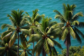 Obraz premium Clear background accentuates breathtaking aerial shot of coconut trees.