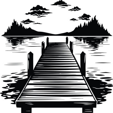 dock black and white silhouette vector design