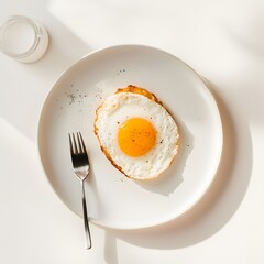 fried egg on toast on a plate. 