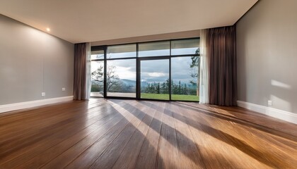 Obraz premium beautiful room interior with hardwood floors and view of new lux