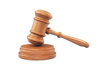 A wooden gavel resting on its sound block against a plain black and white background in a studio shot