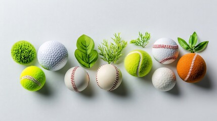 Harmonious blend: sports equipment and botanical elements composition