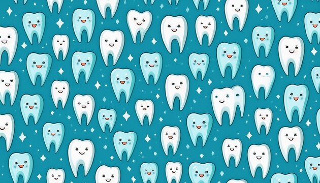 seamless pattern with cute teeth on blue background fabric design textile wrapping paper background postcards decorative illustration for dental design