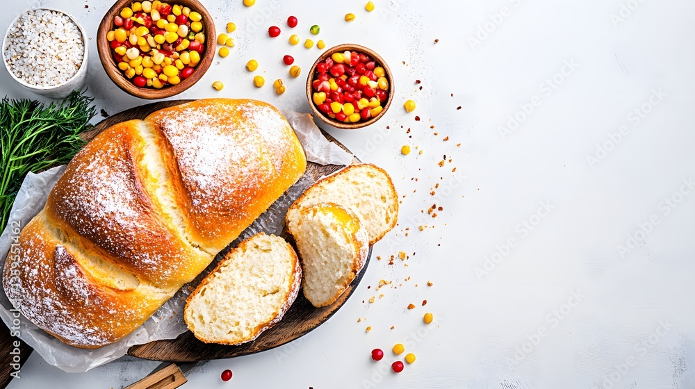 Poster freshly baked cornbread accompanied by a colorful array of vegetables on a rustic table perfect for 