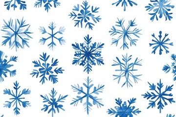 Intricate Blue Snowflakes on Clean White Background