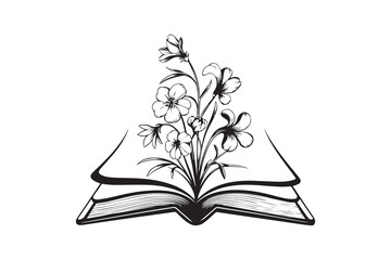 flowers growing from book Black and White Vector