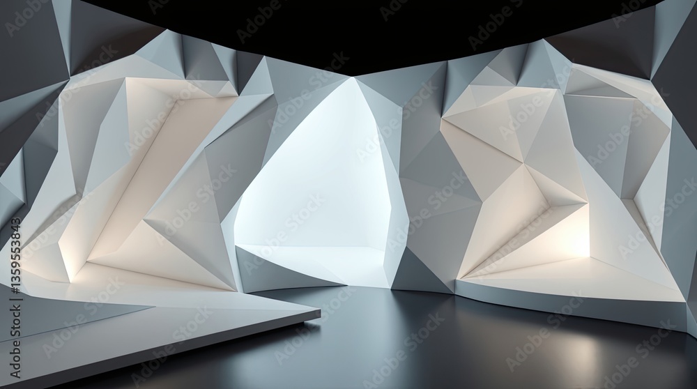 Poster An abstract white polygonal design forms architectural structure backdrop
