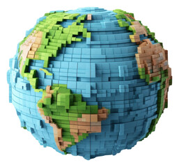 PNG 3D pixel art earth sphere planet globe.