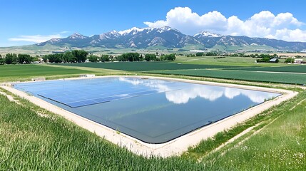 Floating Solar Panels on Irrigation Reservoir with Mountain View Sustainable Agriculture