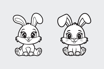 cute bunny Black and White Vector