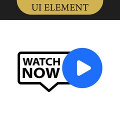Set of Watch now buttons.Play video buttons in flat style.Watch video.Play now.Web media.Vector.Online translation. Set of vector modern trendy flat buttons for website. UI element.Vector illustration