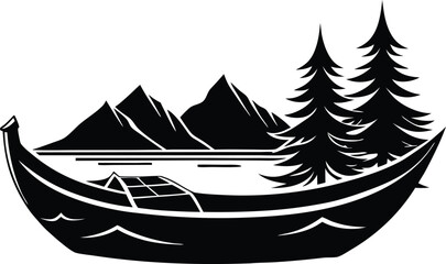 canoe black and white silhouette vector design