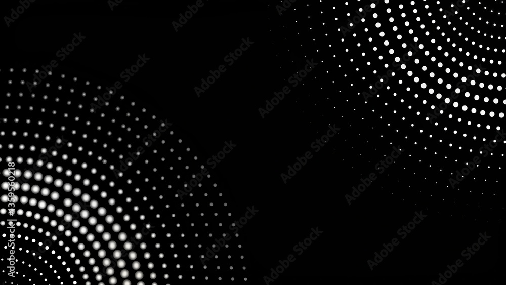 Poster abstract black background with concentric circles and halftone pattern. dotted circular logo. circul