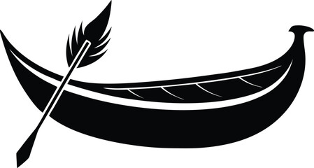 canoe black and white silhouette vector design