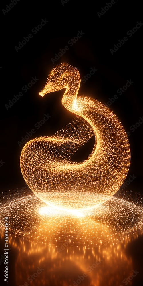 Poster luminous avian form created from golden particle streams and radiant glow
