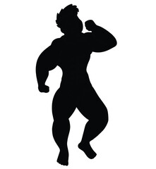 Cute cartoon hand drawn vector Muscle Man silhouette.