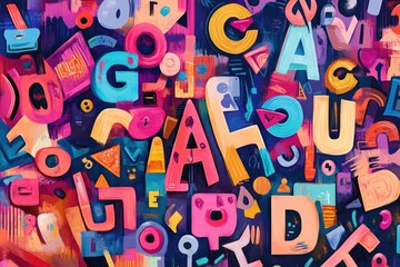 A creative backdrop featuring an array of letters in various styles and colors.