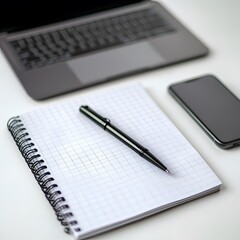 Modern Workspace,  Laptop, Notepad, Pen, Smartphone