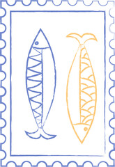 Vintage postage stamp with sardines 