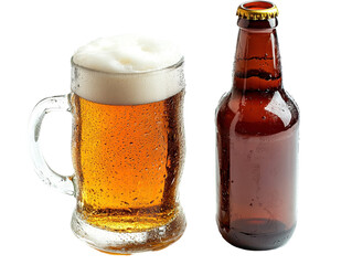 Isolated Beer Mug and Brown Bottle