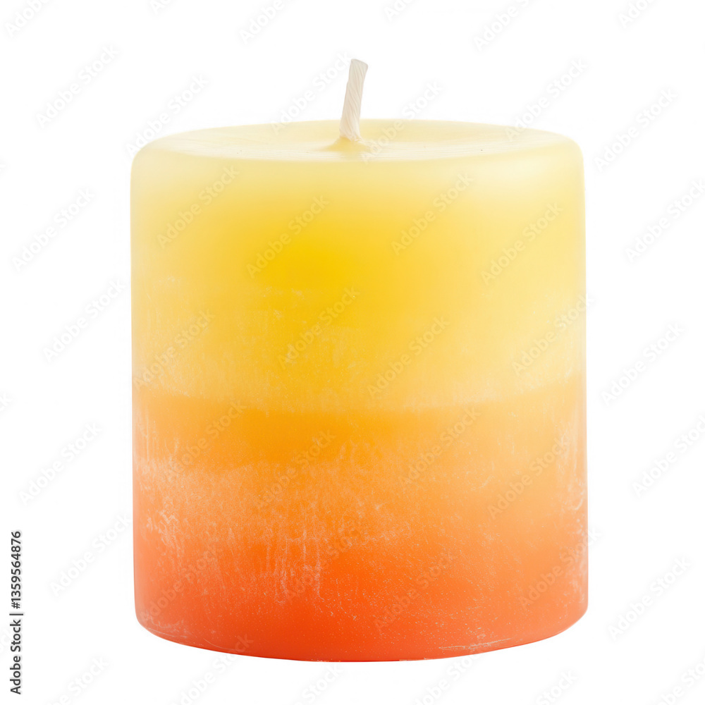 Poster cylindrical candle with a gradient design transitioning from yellow at the top to orange at the bott